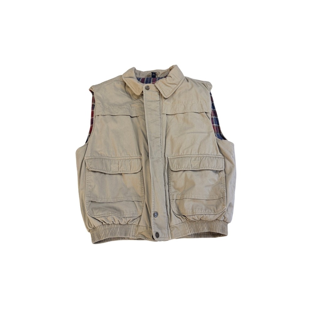 North Bay Rugged Essentials Mens Tan Canvas Flannel Lined Utility Vest Size‎ M